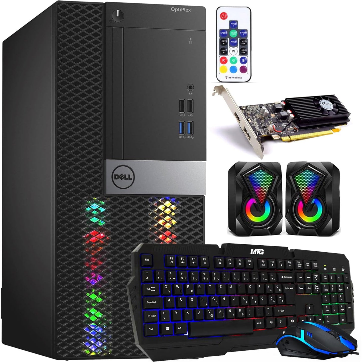 Dell RGB Gaming Tower Computer - Core i5 6th Gen GTX 1050 Ti 4GB 32GB RAM 1TB SSD Wi-Fi & RGB Keyboard with AI-Enabled Copilot Key Mouse RGB Mini Speaker Win 10 Pro (Renewed)